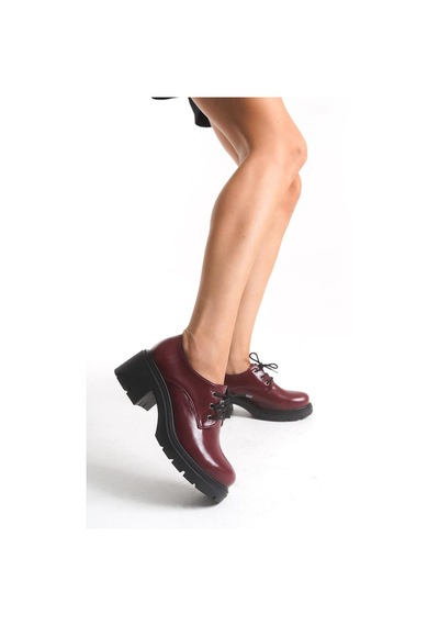 Aymood K-707 Bordo Kırışık Rugan Yüksek Tabanlı Bağcıklı Loafer Ayakkabı Bordo