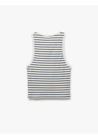 Koton Pamuklu Kolsuz Bisiklet Yaka Fitilli Crop Atlet Lacivert Çizgili 5sak10016ek Lacivert Çizgili