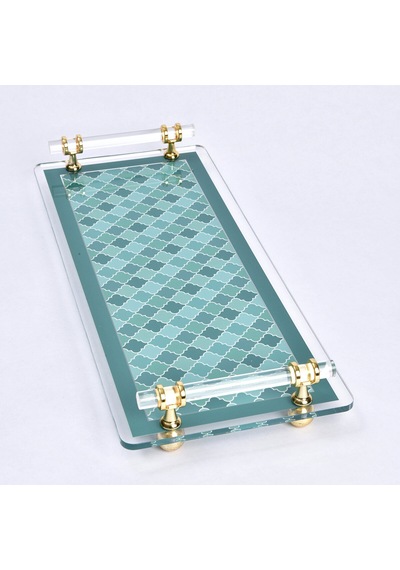 Evolia Pleksi Pirinç Detaylı Yeşil Tepsi 40x17 Cm