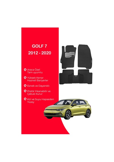 Golf 7 2012 - 2020 Uyumlu Hücreli Yüzey Eva Paspas Seti Siyah Yüzey Paspas Takımı Siyah