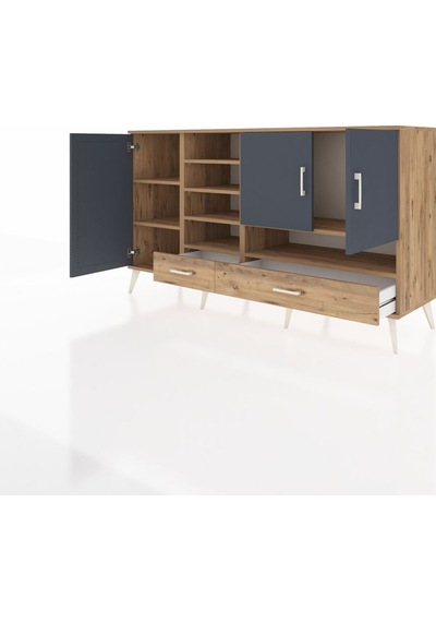 Kronos Konsol 8 Raflı 2 Çekmeceli 3 Kapaklı 176x59x99 Çam-antrasi Çam-antrasit/çam