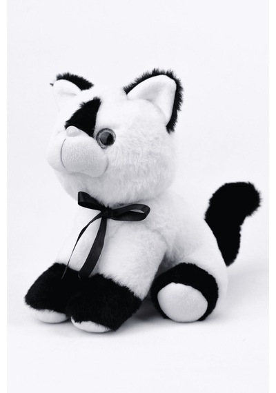 Peluş Oyuncak Oturan Kedi Çift Renkli 30 Cm Siyah - Beyaz