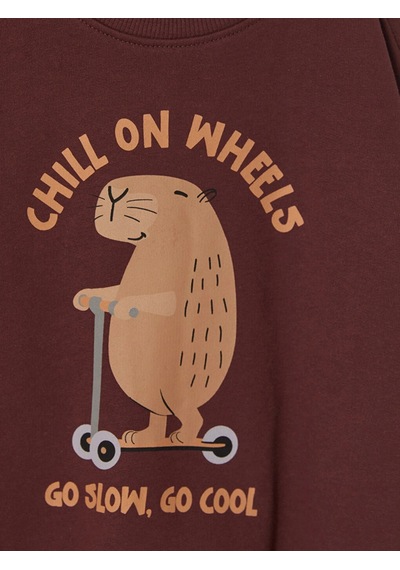 LC Waikiki Lcw Kids Bordo Baskılı Erkek Çocuk Kalın Sweatshirt