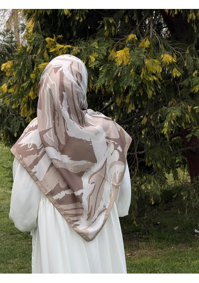 Qalortex Scarf Pamuklu Soft Âmine Desen Eşarp-vizon