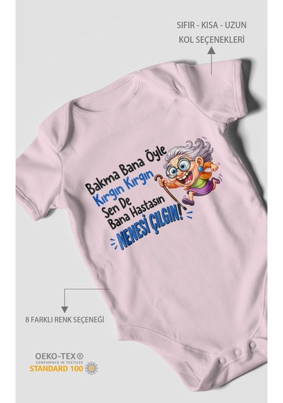 Morivokids Bakma Bana Öyle Yazılı Kısa Kollu Bebek Body %100 Pamuk Bebe Pembe