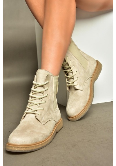 Fox Shoes R374961902 Bej Süet Yanı Lastikli Klasik Kadın Bot Bej