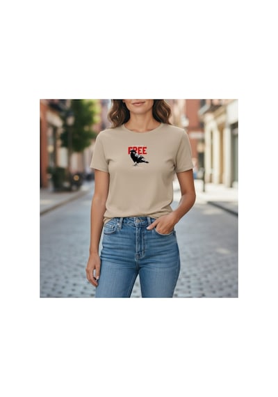 Urbantrendstore Unisex Özgür Kuş Free Birds Yazlık Tshirt Oversize Fit Rahat Geniş Salaş T-shirt Günlük Tişört Bej