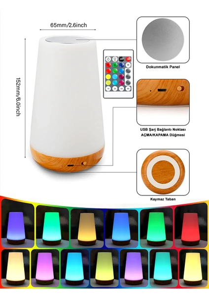 Rgb Dokunmatik Led Gece Lambası 12 Renkli Uzaktan Kumandalı Masa Lambası Ortam Aydınlatma Lambası Çok Renkli