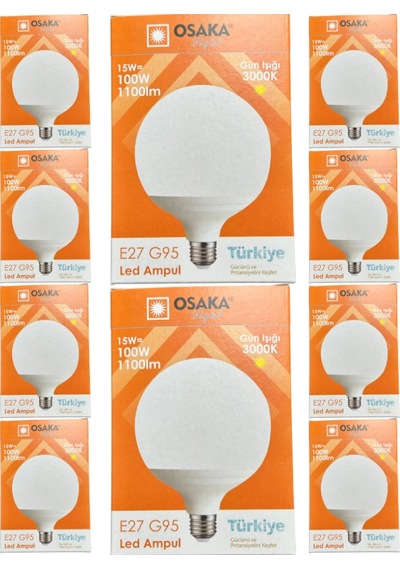 Osaka 15w 100w 3000k Günışığı E27 Duylu G95 Led Glop Ampul 10 Adet