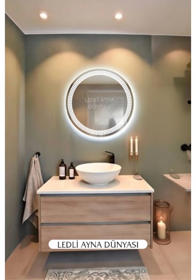 80 Cm Beyaz Banyo Antre Makyaj Duvar Ledli Ayna Beyaz - Gümüş