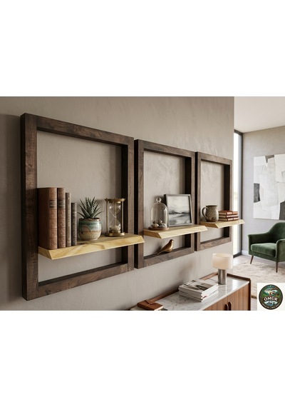 Dekoratif Duvar Rafı Çerçeve Açık Ahşap