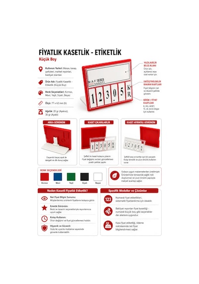 Fiyat Kasetlik Manav Kasap Şarküteri Etiketi Rakamlı Fiyatlık Ayaklı Küçük Boy 77x62 Mm Siyah