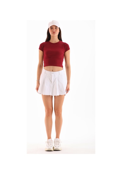 Loısy Kadın Likralı Kısa Kol Crop Bluz Siyah