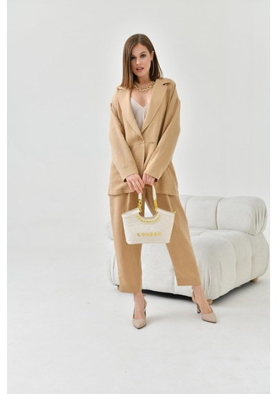 Ftz Women Kadın Keten Ceketli Takım Beige 30777-beige Bej