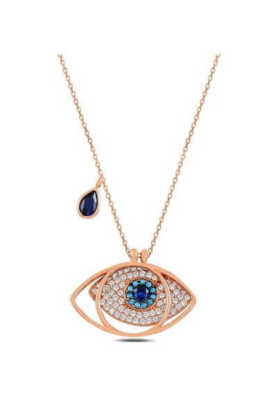 Safir Taşlı Rose Göz Model Kadın Gümüş Kolye
