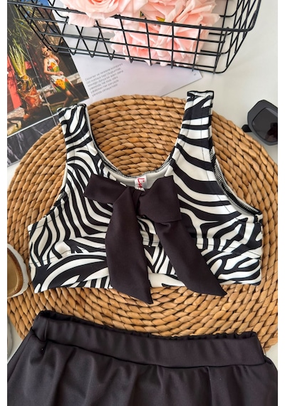 Minigimin Cicileri Zebra Desenli Volan Etekli Kız Çocuk 2 Li Mayo Bikini Takımı ... Siyah