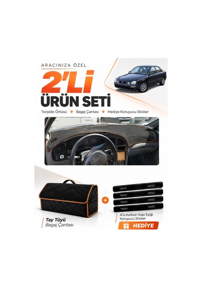E-biz Kia Shuma 1995-2003 Uyumlu Torpido Örtüsü + Tay Tüyü Çanta - Siyah-kahverengi - Kı017