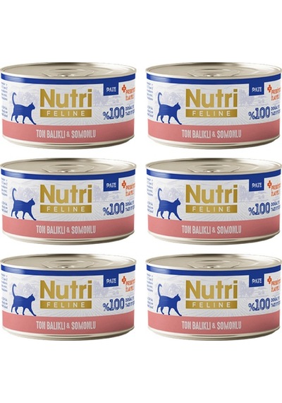 Nutri Feline Adult Pate 70gr Ton Balıklı & Somonlu 6 Adet Yaş Yetişkin Kedi Maması