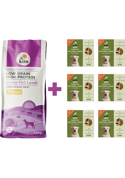 Kito Kuzu Etli Yavru Köpek Maması 2500 G + Kito Fresh Tavuk Etli Köpek Yemeği 6'lı