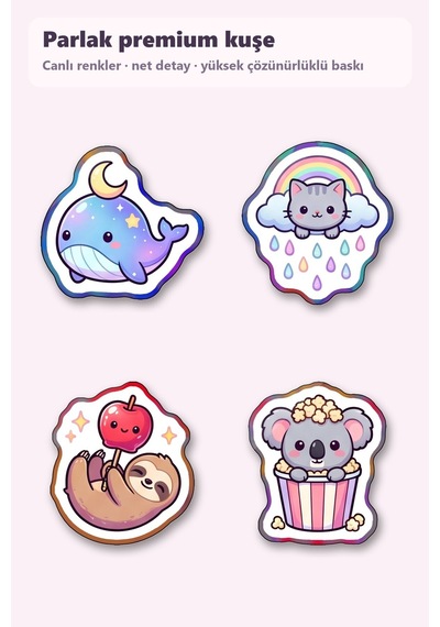 30 Adet Sevimli Hayvan Sticker Seti Boba Çaylı Kedi, Aylı Balina, Çilekli Tavşan Kek - Laptop Defter Ve Telefon Çok Renkli
