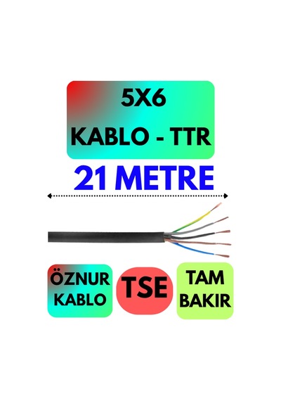 Öznur 5x6 Ttr Kablo Siyah Metre Seçenekli - 21 Metre