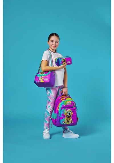 Coral High Kids Mor Pembe Köpek Desenli 3 Lü Okul Çanta Seti Set0123649 Çok Renkli