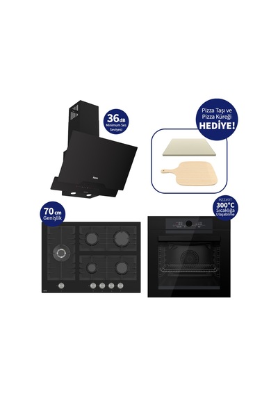 Ferre Pizzart & Fryart QEP65CS+BL135+D063-SA 5 Gözlü Ankastre Set Siyah