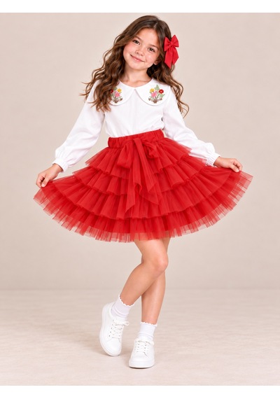 Kokoş Bebe Çiçek Yakalı Bluz Tüllü Etek Tokalı Kız Çocuk Takım - 5/12 Yaş - 31929 Kırmızı Kokoş Bebe Çiçek Yakalı Bluz Tüllü Etek Tokalı Kız Çocuk Takım - 5/12 Yaş - 31929 Kırmızı