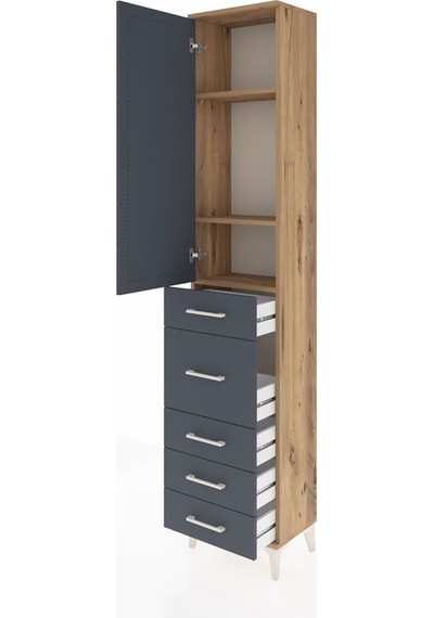 Arges Dolap 3 Raflı 5 Çekmeceli Tek Kapaklı 44x30x221 Çam-ant... Çam