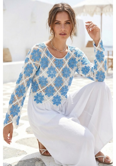 Sayzen Your Shine Çiçek Desenli Dantel Işleme Crop Sayzen Çiçek Desenli Dantel Işleme Crop Gök Mavi