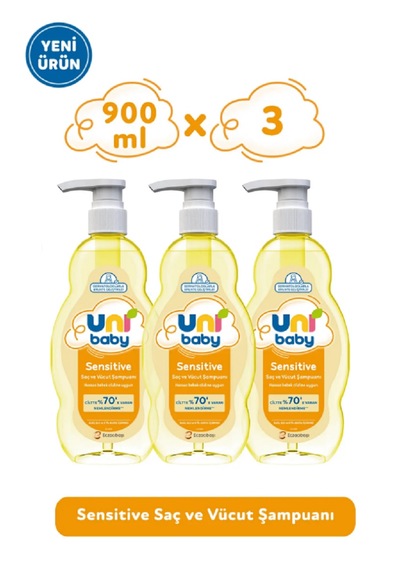 Uni Baby Sensitive Saç Ve Vücut Sampuanı 900 Ml X 3 Adet Tüm Saçlar
