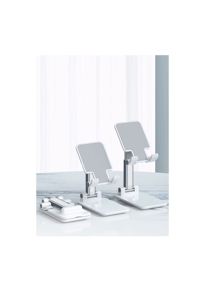 Beyaz Gümüş Katlanabilir Masaüstü Tablet Ve Telefon Tutucu Deskop Stand Rz-054 Beyaz-gümüş