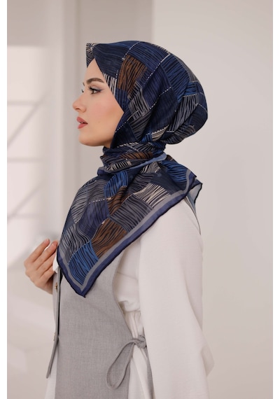 Mimiyum Nota Desen Soft Eşarp Lacivert