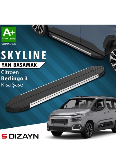 S-dizayn Citroen Berlingo 3 Kısa Şase Skyline Krom Yan Basamak 203 Cm 2018 Üzeri A+ Kalite