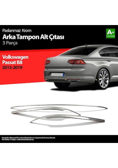 Vw Passat B8 Krom Arka Tampon Alt Çıtası 3 Parça 2015 2016 2017 2018 2019