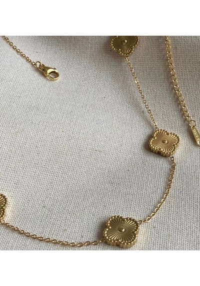 Gold Renk Yonca Desenli Çelik Kolye Sarı