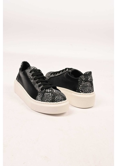 Bestello Bağcıklı Poli Taban Hakiki Deri Sneaker 101-5022-09-26k Kadın Ayakkabı Siyah