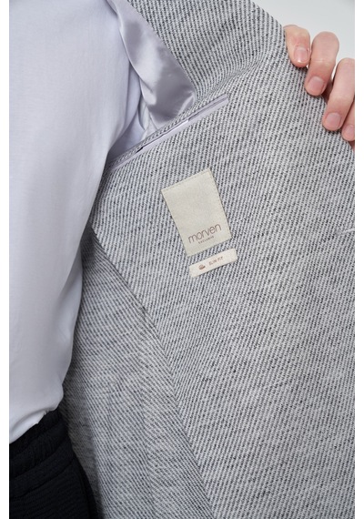 Morven Erkek Gri Keten Dokuma Desenli Slim Fit Mono Yaka Ceket 25ys002006100 Gri