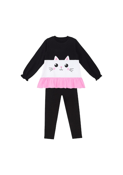 Fırfırlı Beyaz Kedi Kız Çocuk T-shirt Tayt Takım
