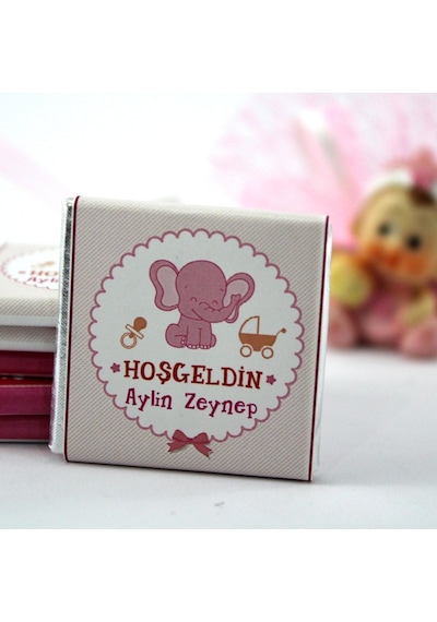 Dark Brown Hoşgeldin Kız Bebek Çikolatası İsim Yazılabilen Hediye Çikolata KBK15 48 Adet