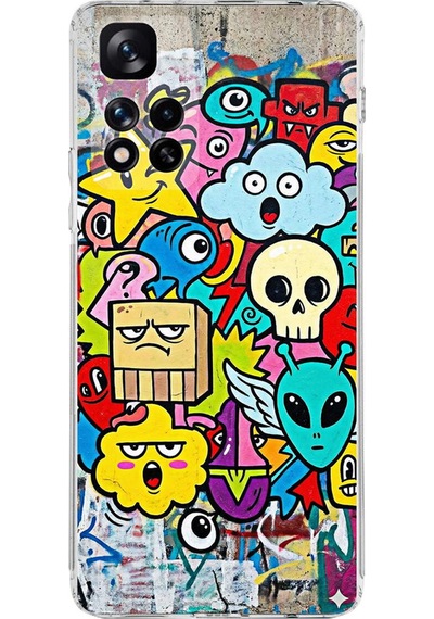 Xiaomi Redmi Note 11 Pro Plus 5g İle Uyumlu Grafiti Doodle Tasarımlı Şeffaf Kılıf Şeffaf