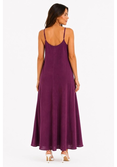Elora Atelier Mürdüm Askılı Salaş Maxi Elbise Çok Renkli