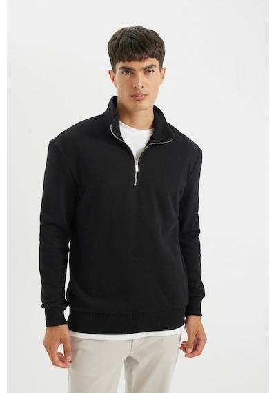 DeFacto Comfort Regular Fit Rahat Kalıp Fermuarlı Dik Yaka Basic Düz Sweatshirt X7405AZ24AUBK81
