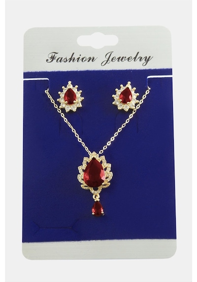 Csmtex 6 Oval Zirkon Taşlı Set Kolye-siyah Çok renkli