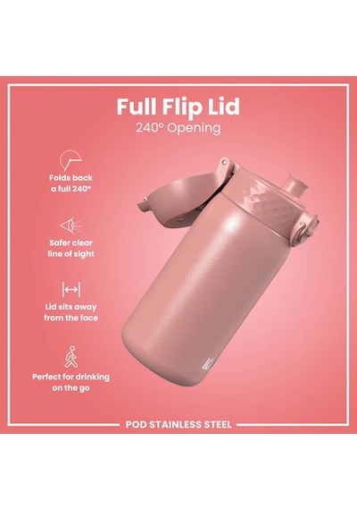 Ion8 - Paslanmaz Çelik Çocuk Suluk - Gül Kurusu - 400 Ml - Sızdırmaz Pembe