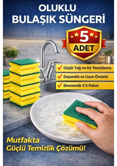 Lusil Oluklu Bulaşık Süngeri 5'li 1 Paket Güçlü Yağ Ve Kir Temizleyici Çift Katmanlı Mutfak Süngeri
