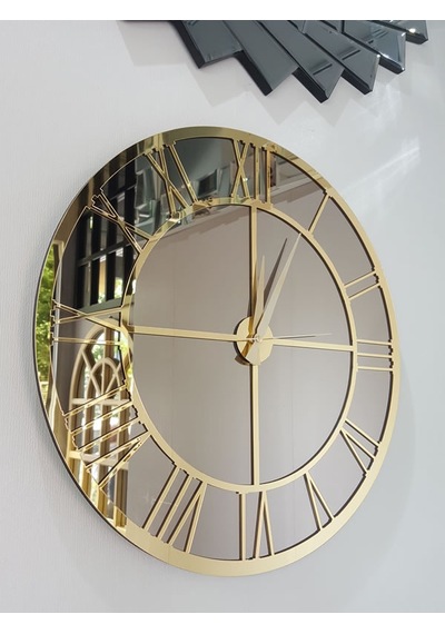 Ayna Denizi Gold Bronze Model Altın Bronz Renk 50 CM Dekoratif Aynalı Duvar Saati Altın