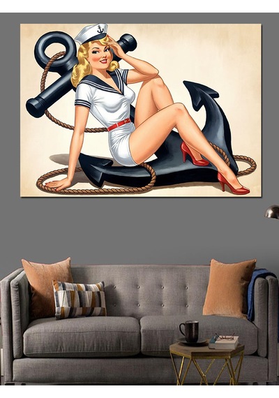 Demir Çapalı Pin-up Kadın Dekoratif Kanvas - Mdf Ahşap Tablo