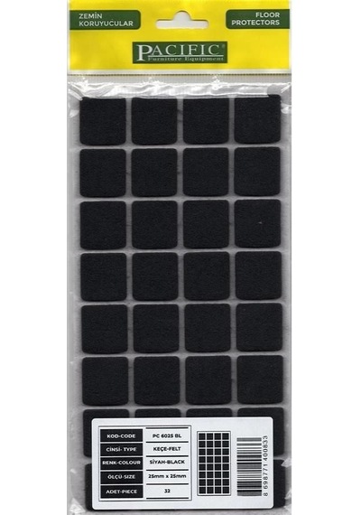 Mey İthalat Pacific 6025 Bl Yapışkanlı Keçe 25 Mm X 25 Mm Siyah