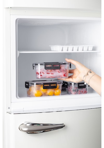 Nandy Home Kilit Kapaklı Dikdörtgen Clear Saklama Kabı Seti 3'lü - 900 ML Beyaz